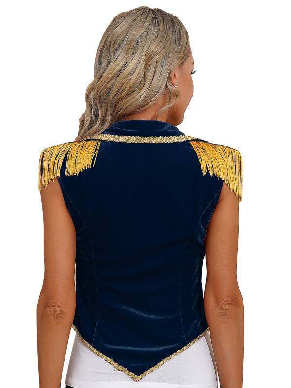 Women Sleeveless Tassels Velvet Circus Ringmaster Waistcoat thumb