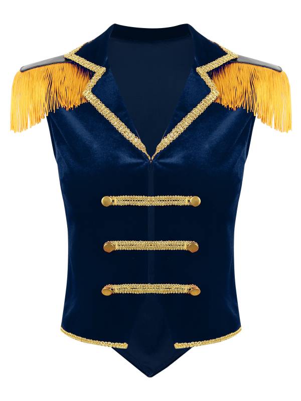 Women Sleeveless Tassels Velvet Circus Ringmaster Waistcoat thumb