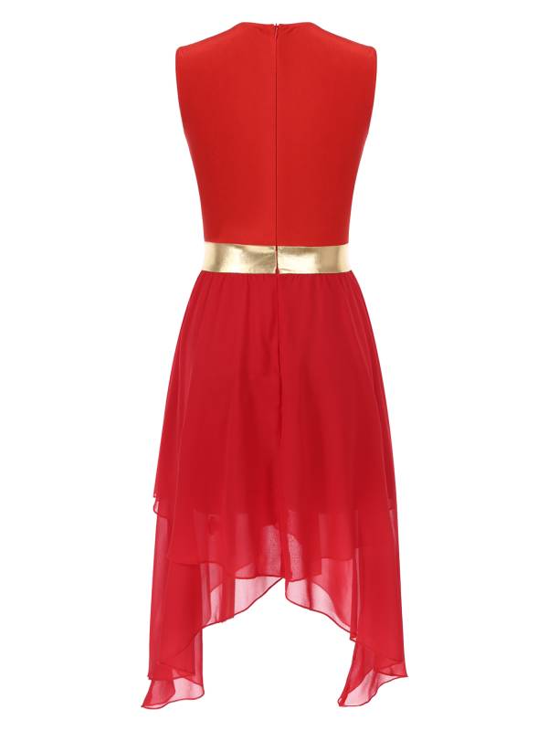 Women Sleeveless Metallic Worship Dance Asymmetrical Dress thumb