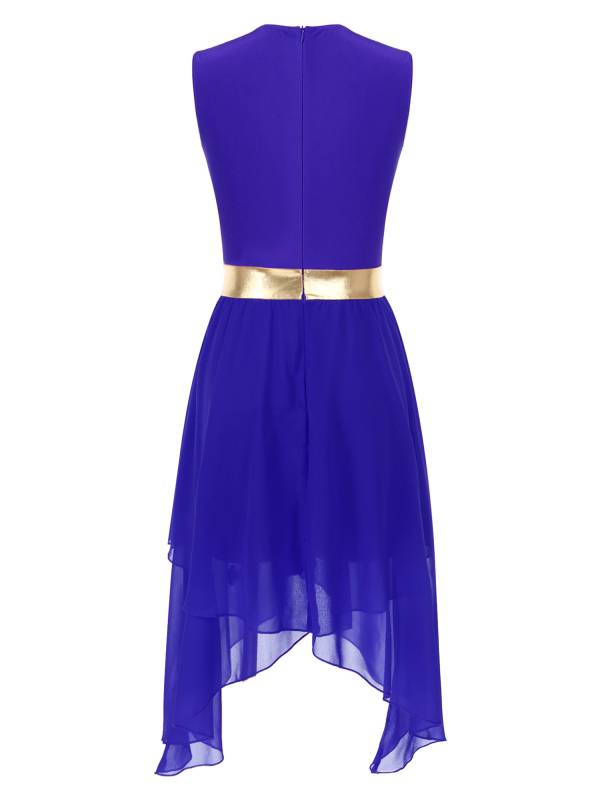 Women Sleeveless Metallic Worship Dance Asymmetrical Dress thumb