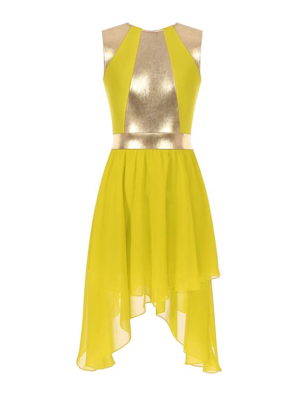 Women Sleeveless Metallic Worship Dance Asymmetrical Dress thumb