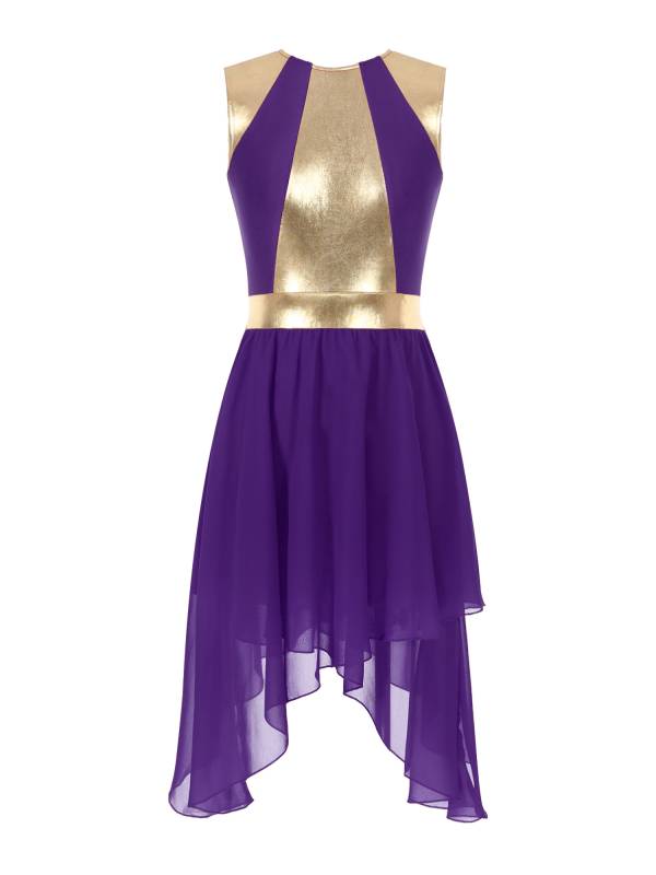 Women Sleeveless Metallic Worship Dance Asymmetrical Dress thumb