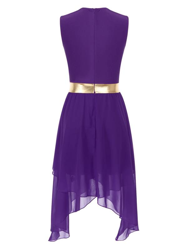 Women Sleeveless Metallic Worship Dance Asymmetrical Dress thumb