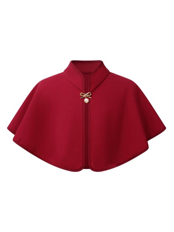 Kids Girls Christmas Brooch Mock Collar Open Front Cap Bolero Dress Accessory thumb