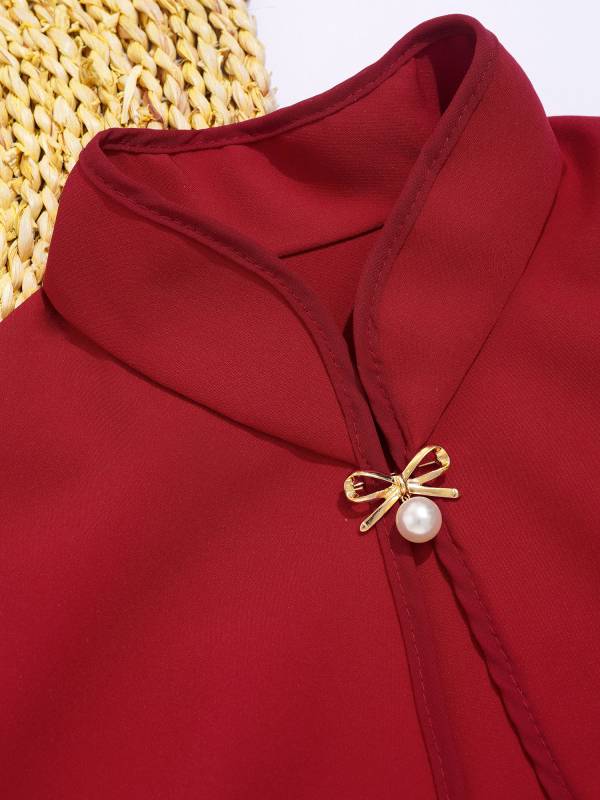 Kids Girls Christmas Brooch Mock Collar Open Front Cap Bolero Dress Accessory thumb