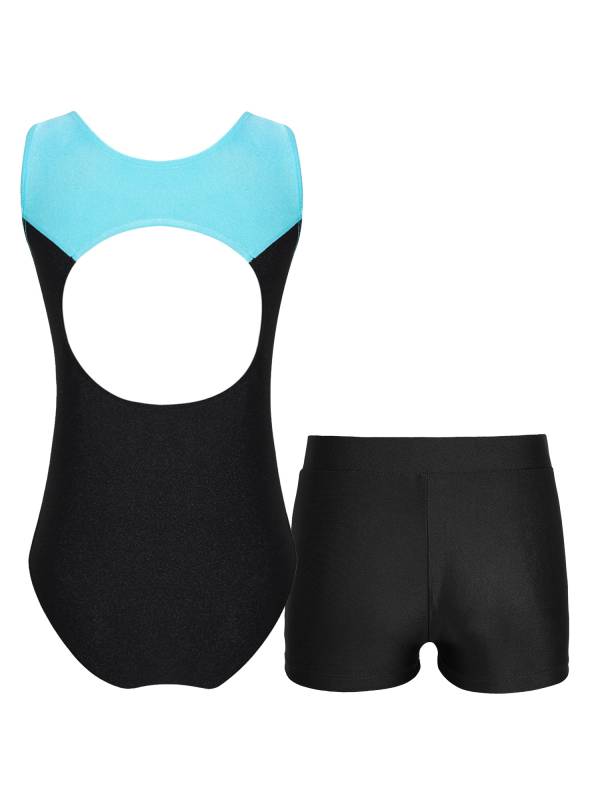 Kids Girls 2pcs Sleeveless Leotard with Shorts Gymnastics Set thumb
