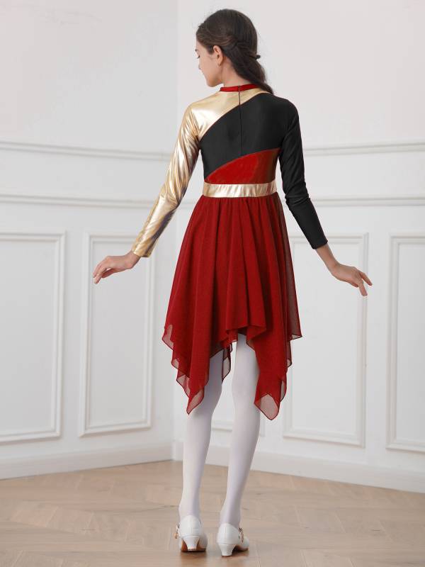 Kids Girls Long Sleeve Praise Dance Dress(not include petticoat) thumb