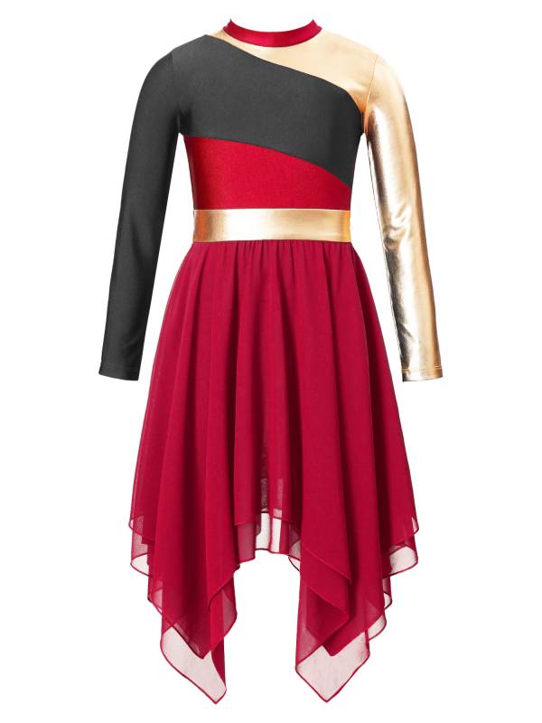 Kids Girls Long Sleeve Praise Dance Dress(not include petticoat) thumb