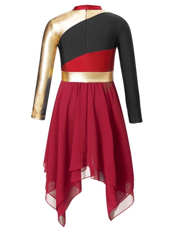 Kids Girls Long Sleeve Praise Dance Dress(not include petticoat) thumb