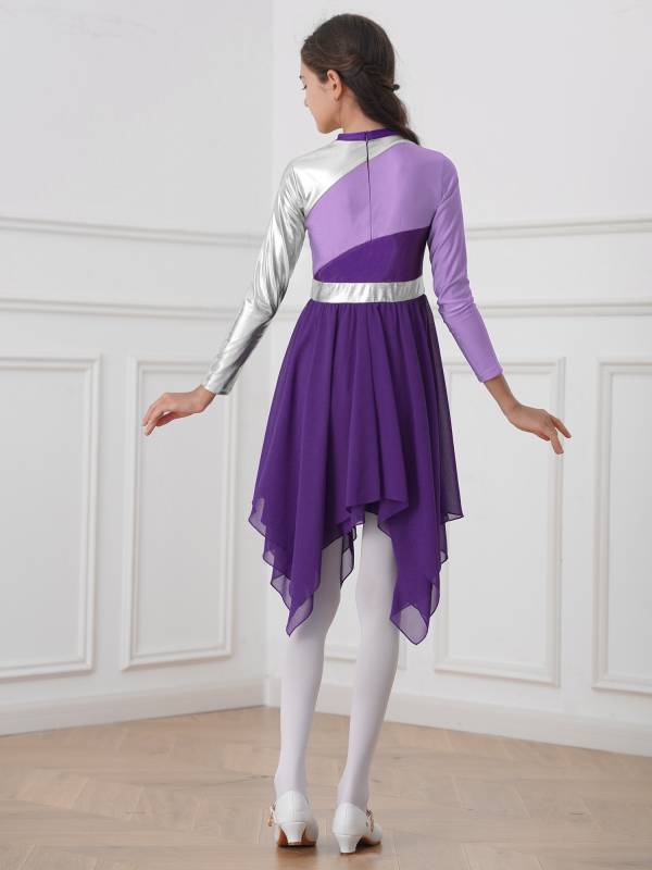 Kids Girls Long Sleeve Praise Dance Dress(not include petticoat) thumb