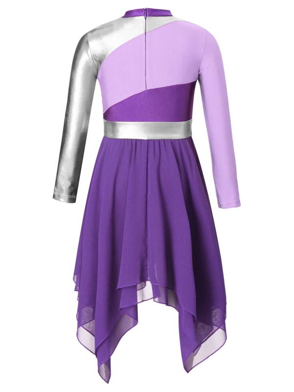 Kids Girls Long Sleeve Praise Dance Dress(not include petticoat) thumb