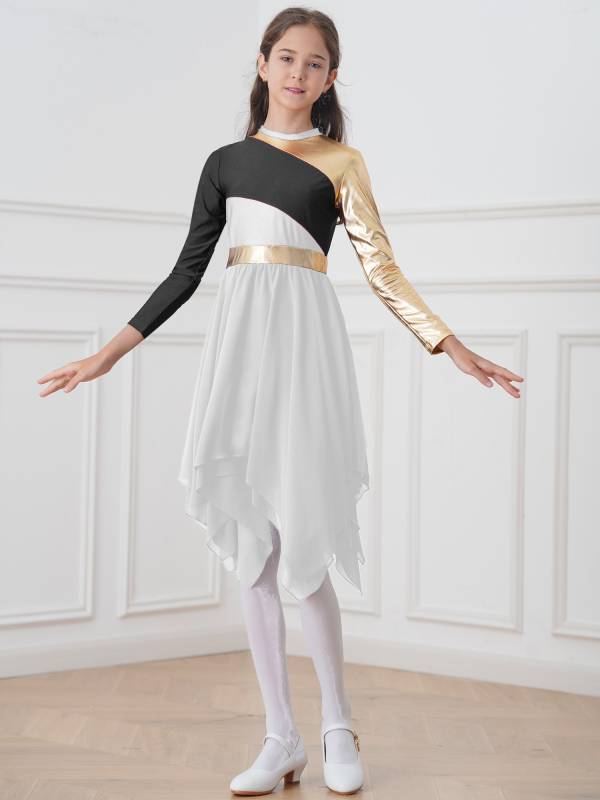 Kids Girls Long Sleeve Praise Dance Dress(not include petticoat) thumb