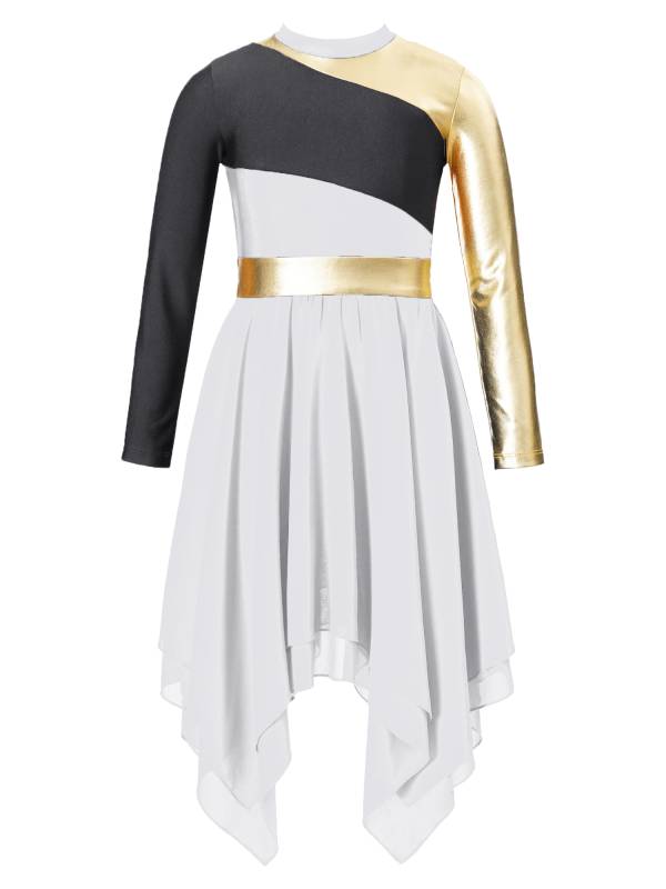 Kids Girls Long Sleeve Praise Dance Dress(not include petticoat) thumb