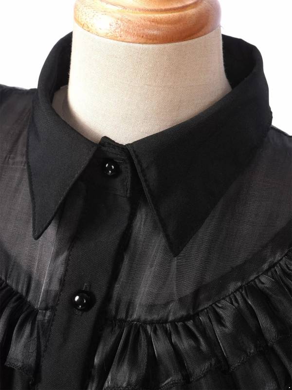 Kids Girls Wednesday Addams Black Flounce Mesh Dress for Holloween thumb