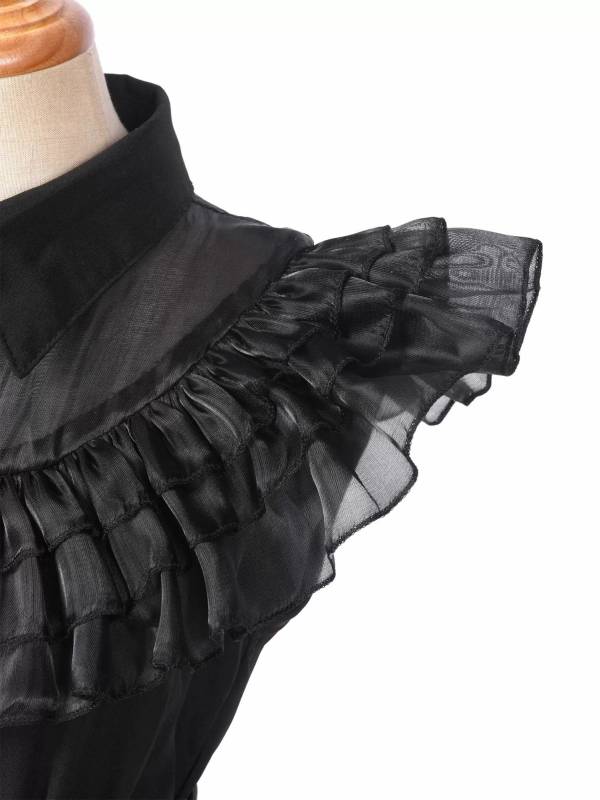 Kids Girls Wednesday Addams Black Flounce Mesh Dress for Holloween thumb