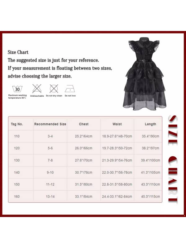 Kids Girls Wednesday Addams Black Flounce Mesh Dress for Holloween thumb