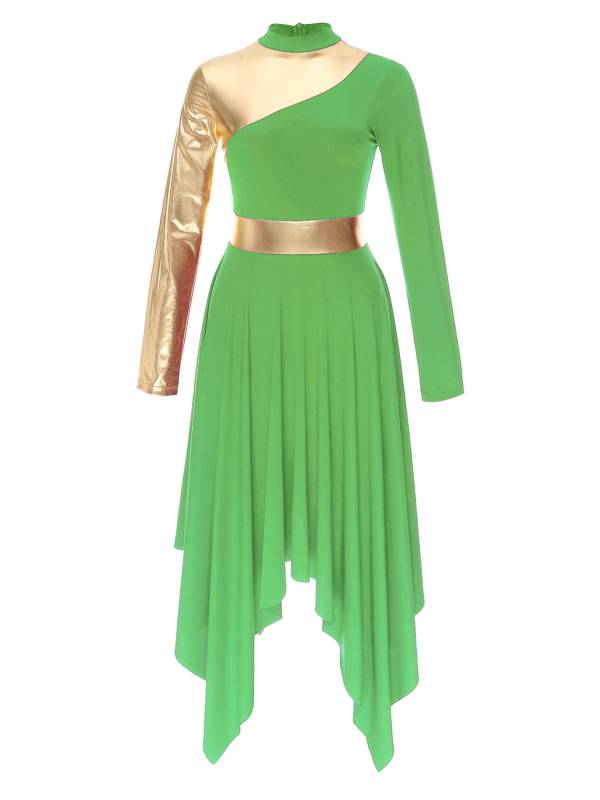 Women Long Sleeve Asymmetrical Worship Dance Dresses thumb