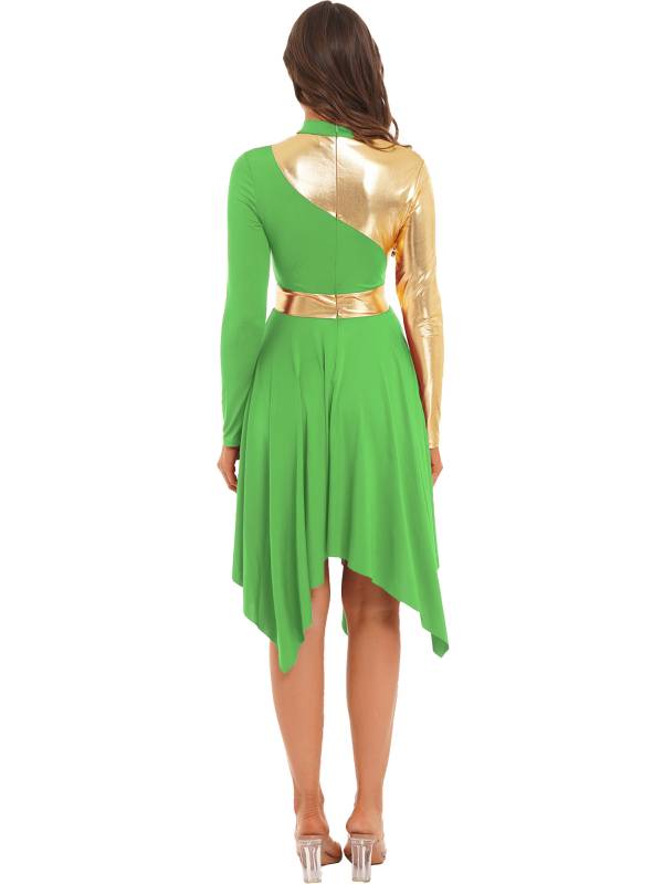 Women Long Sleeve Asymmetrical Worship Dance Dresses thumb