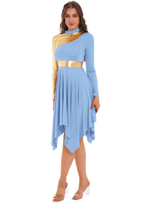 Women Long Sleeve Asymmetrical Worship Dance Dresses thumb