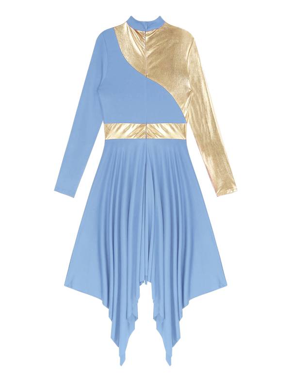 Women Long Sleeve Asymmetrical Worship Dance Dresses thumb