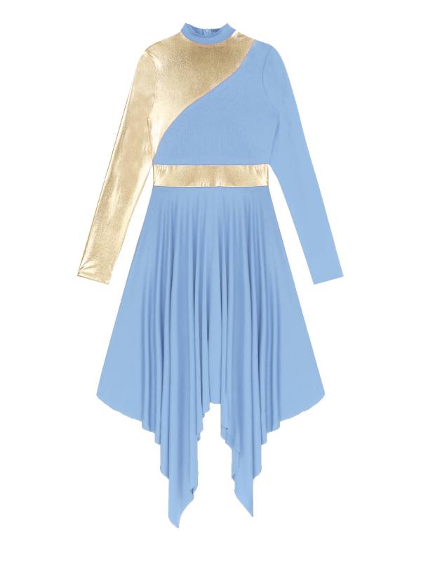Women Long Sleeve Asymmetrical Worship Dance Dresses thumb