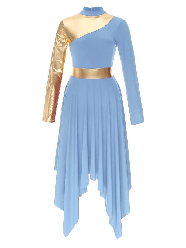 Women Long Sleeve Asymmetrical Worship Dance Dresses thumb