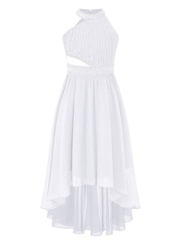 Kids Girls Rhinestone High-Low Skirt Chiffon Party Dress thumb