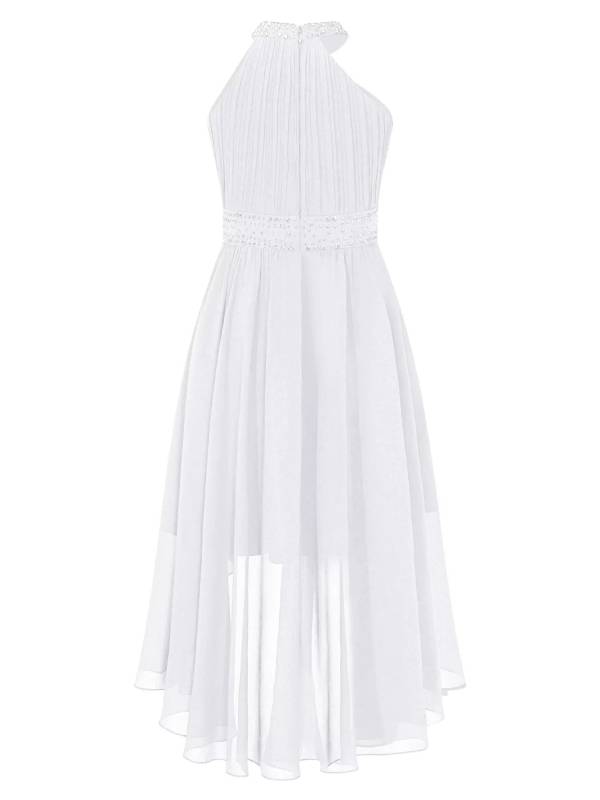 Kids Girls Rhinestone High-Low Skirt Chiffon Party Dress thumb