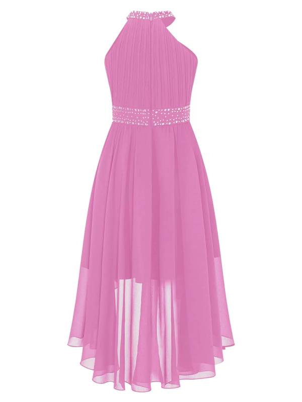 Kids Girls Rhinestone High-Low Skirt Chiffon Party Dress thumb