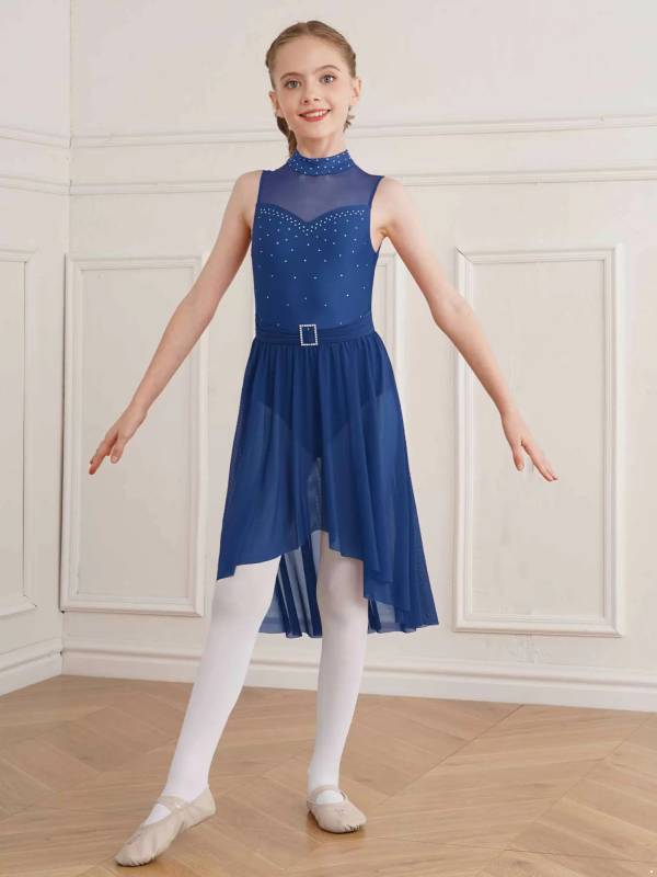 Kids Girls Sleeveless High-Low Lyrical Dance Leotard Dress thumb