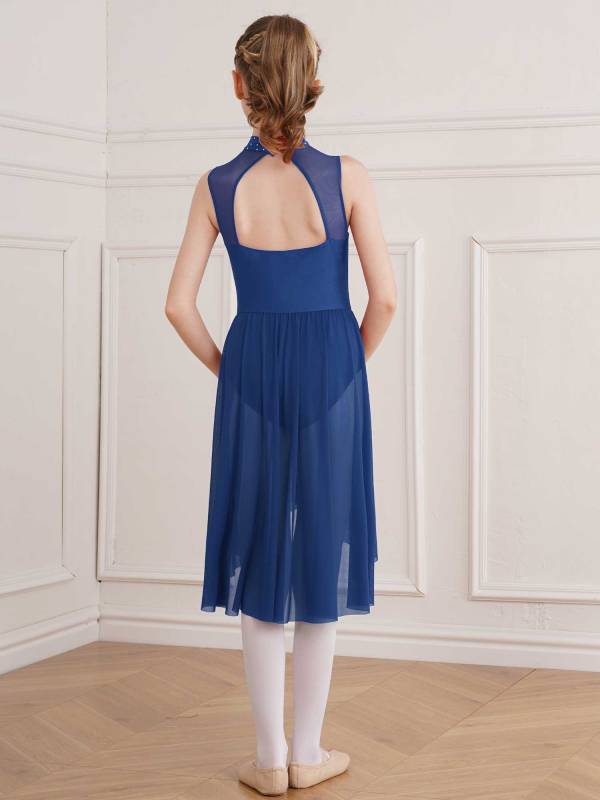 Kids Girls Sleeveless High-Low Lyrical Dance Leotard Dress thumb