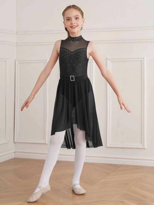 Kids Girls Sleeveless High-Low Lyrical Dance Leotard Dress thumb