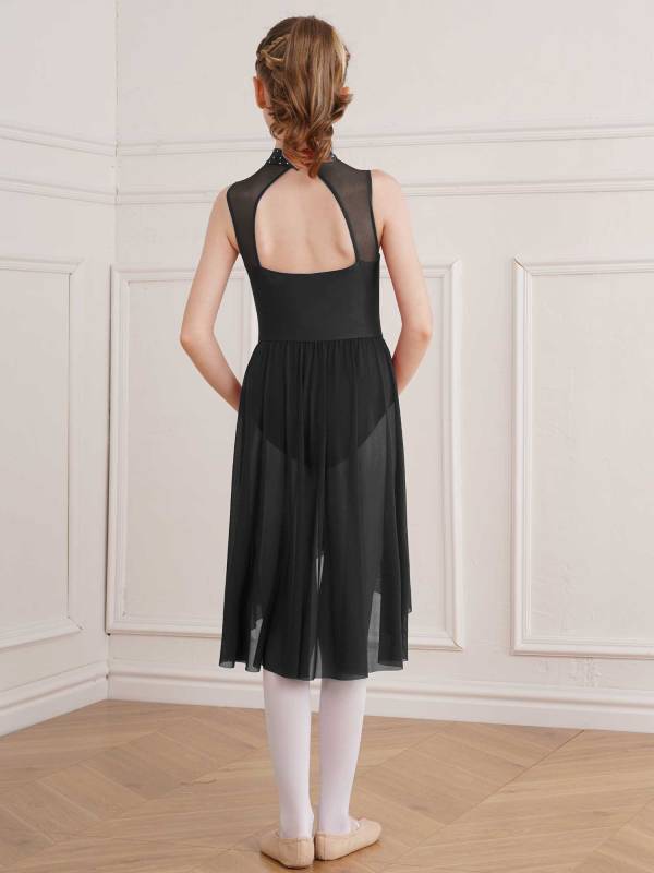 Kids Girls Sleeveless High-Low Lyrical Dance Leotard Dress thumb
