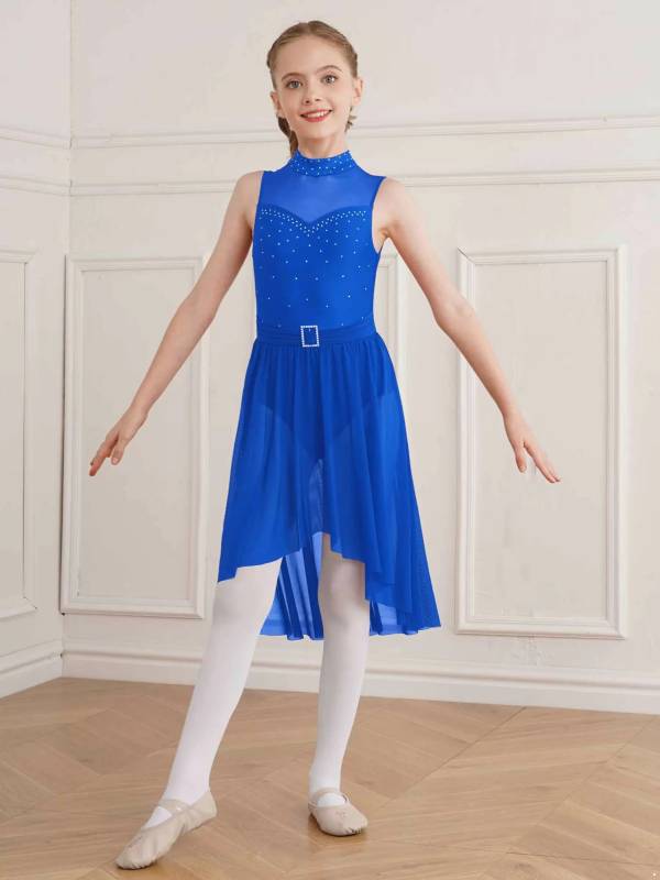Kids Girls Sleeveless High-Low Lyrical Dance Leotard Dress thumb