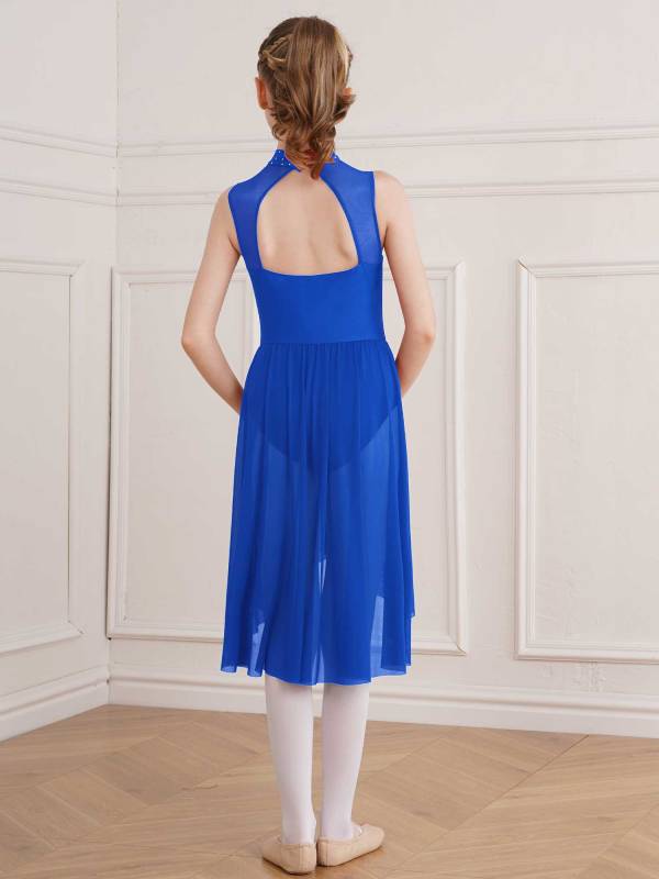 Kids Girls Sleeveless High-Low Lyrical Dance Leotard Dress thumb