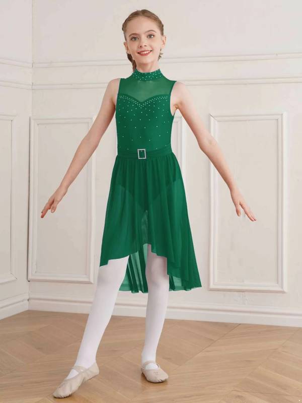 Kids Girls Sleeveless High-Low Lyrical Dance Leotard Dress thumb
