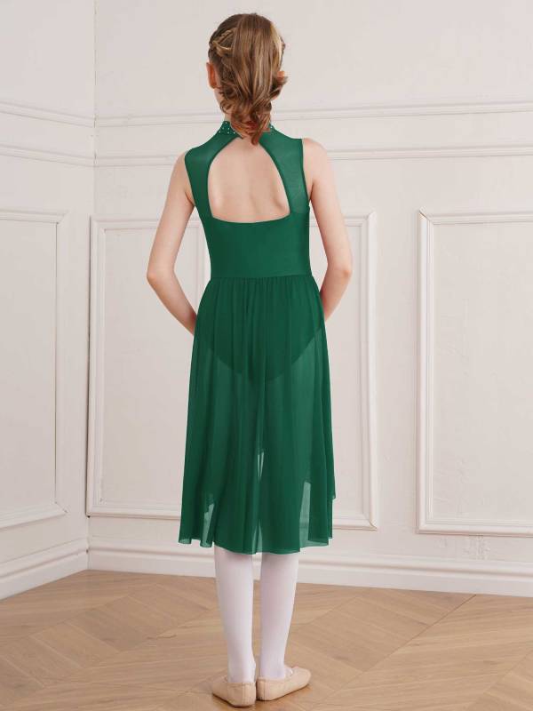 Kids Girls Sleeveless High-Low Lyrical Dance Leotard Dress thumb