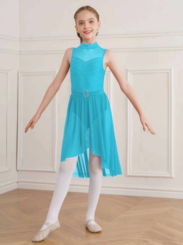 Kids Girls Sleeveless High-Low Lyrical Dance Leotard Dress thumb