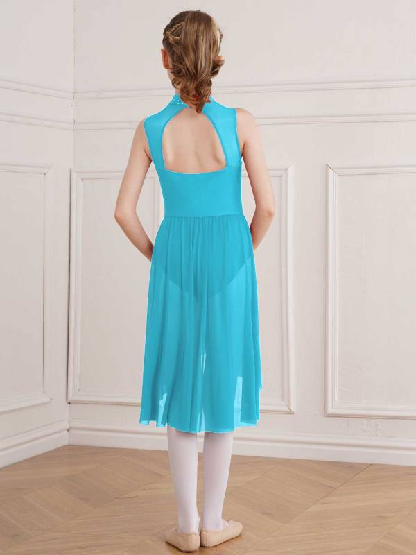 Kids Girls Sleeveless High-Low Lyrical Dance Leotard Dress thumb