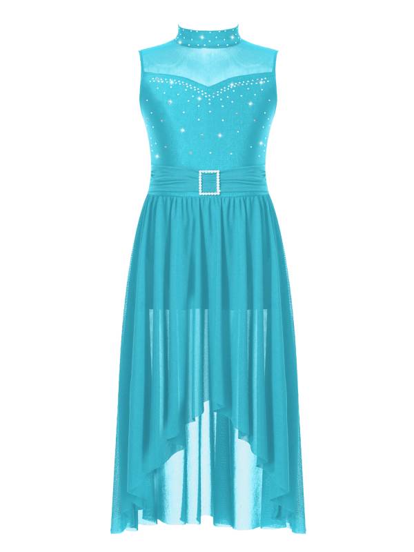 Kids Girls Sleeveless High-Low Lyrical Dance Leotard Dress thumb