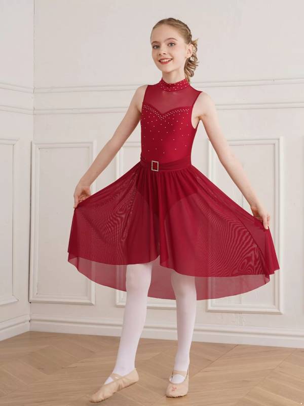 Kids Girls Sleeveless High-Low Lyrical Dance Leotard Dress thumb