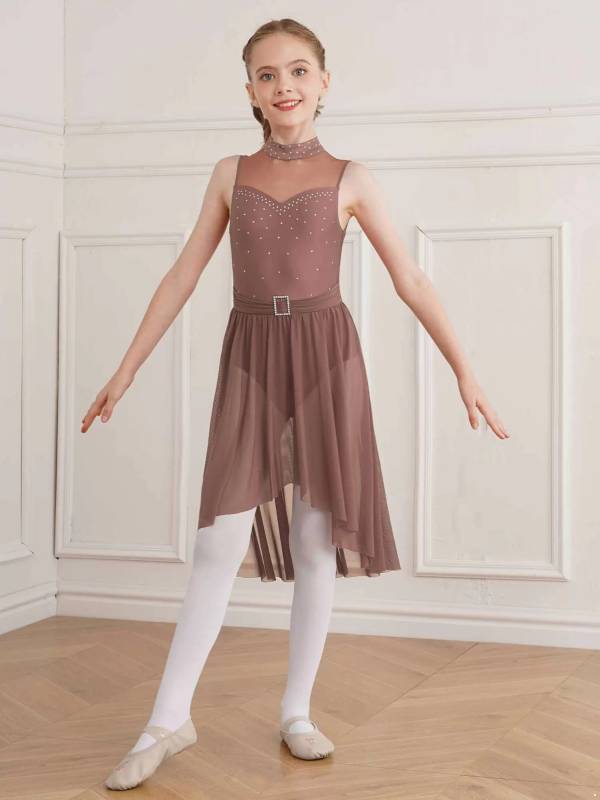 Kids Girls Sleeveless High-Low Lyrical Dance Leotard Dress thumb