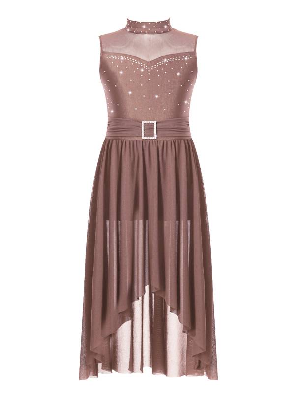 Kids Girls Sleeveless High-Low Lyrical Dance Leotard Dress thumb