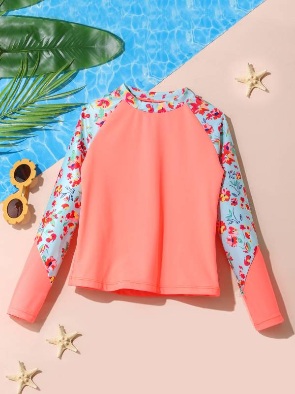 Kids Girls Long Sleeve UPF50+ Rash Guard Swimming Top thumb