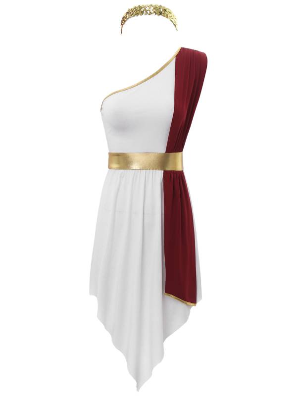 Women One Shoulder Greek Goddess Cosplay Dresses With Headband thumb