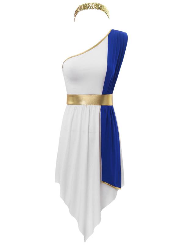 Women One Shoulder Greek Goddess Cosplay Dresses With Headband thumb