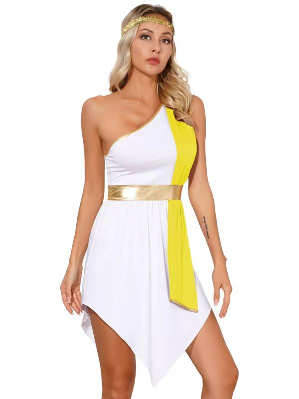 Women One Shoulder Greek Goddess Cosplay Dresses With Headband thumb