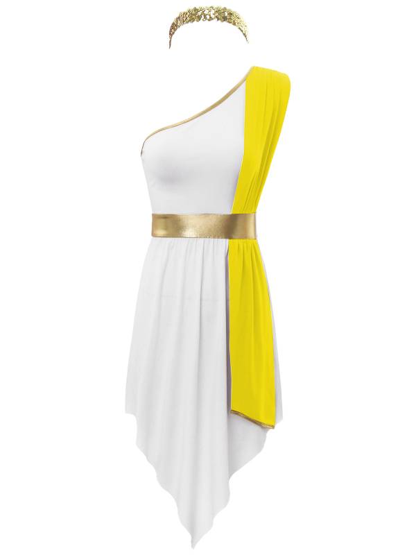 Women One Shoulder Greek Goddess Cosplay Dresses With Headband thumb