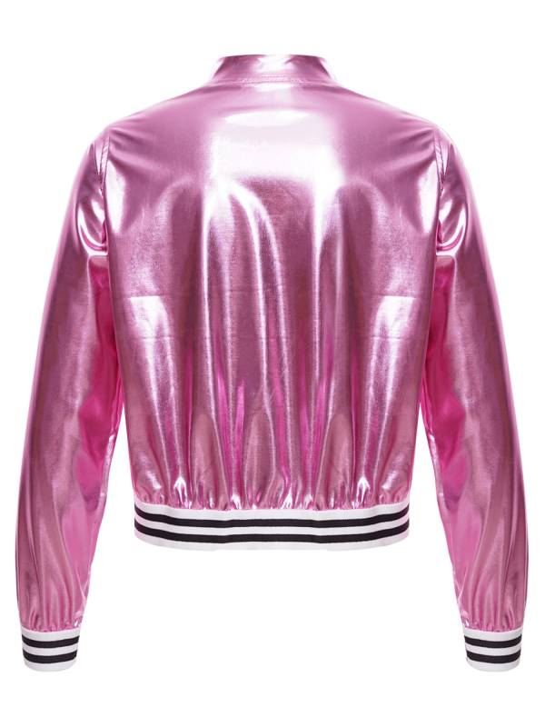 Kids Girls Glossy Long Sleeve Zipper Jacket Coat thumb