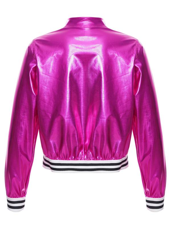 Kids Girls Glossy Long Sleeve Zipper Jacket Coat thumb